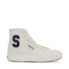 2295 COTTON TERRY PATCH - Le Superga - Mid Cut - Unisex - WHITE AVORIO-NAVY-F AVORIO