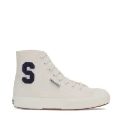 2295 COTTON TERRY PATCH - Le Superga - Mid Cut - Unisex - WHITE AVORIO-NAVY-F AVORIO