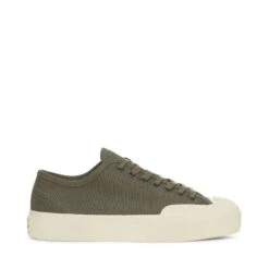 2432 WORKS LOW CUT DEADSTOCK FRENCH COTTON - Le Superga - Low Cut - Unisex - GREEN MIL-OFF WHITE