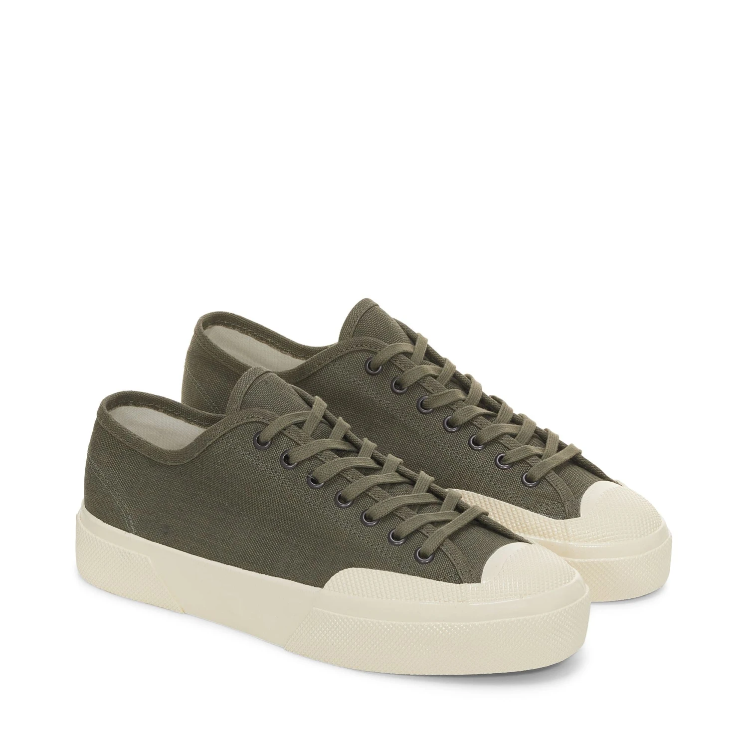 2432 WORKS LOW CUT DEADSTOCK FRENCH COTTON - Le Superga - Low Cut - Unisex - GREEN MIL-OFF WHITE 4 2432 WORKS LOW CUT DEADSTOCK FRENCH COTTON - Le Superga - Low Cut - Unisex - GREEN MIL-OFF WHITE - immagine 2