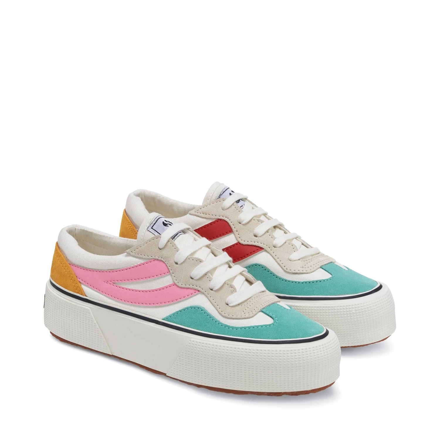3041 REVOLLEY GROOVY COLORBLOCK PLATFORM - Sneakers - Wedge - Woman - WHITE AVORIO-GROOVY COLORS 4 3041 REVOLLEY GROOVY COLORBLOCK PLATFORM - Sneakers - Wedge - Woman - WHITE AVORIO-GROOVY COLORS - immagine 2