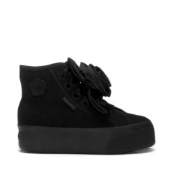 2708 HI TOP BIG SATIN ROSE - Lady Shoes - Wedge - Woman - TOTAL BLACK