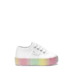 2730 KIDS IRIDESCENT MICROGLITTER PLATFORM - Lady Shoes - Wedge - Girl - WHITE-PINK PASTEL MULTICOLOR